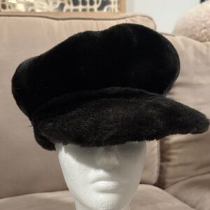 Black Faux Fur Newsboy Cap